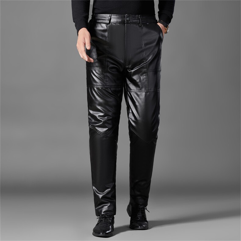 皮裤男加绒加厚秋冬保暖羽绒棉裤宽松防水防风中青年爸爸机车皮裤，男装皮裤，电商B212（原钱塘6029）