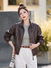 新品现货时尚设计感皮衣外套女短款潮流时尚炸街机车皮夹克，女装皮衣，韩蔻秀