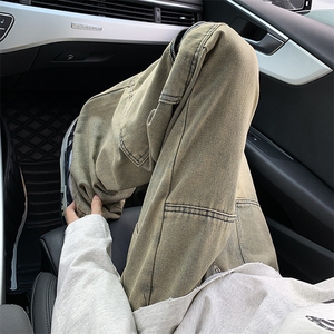 美式高街时尚牛仔裤春秋季男款设计感百搭工装直筒裤图片