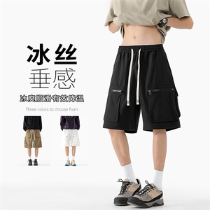 特批P30无差价夏季复古拉链大口袋凉感冰丝大码五分短裤男DK5811图片