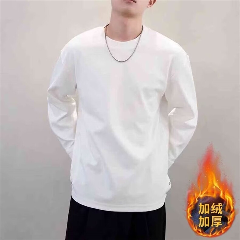 青少年休闲套头宽松型纯色潮圆领长袖小众设计感衬衫袖卫衣燕尾男图片