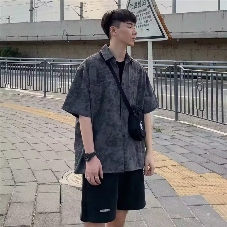 269-P26扎染衬衫男2023韩版潮流宽松ins夏季新款短袖，男装T恤，电商B323A