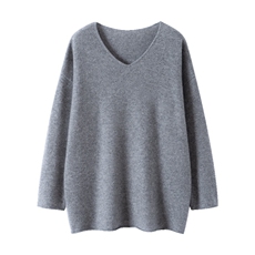 秋季新款卷边v领纯色针织衫时尚休闲百搭，女装针织衫/毛衣，鸥蕊娅羊绒