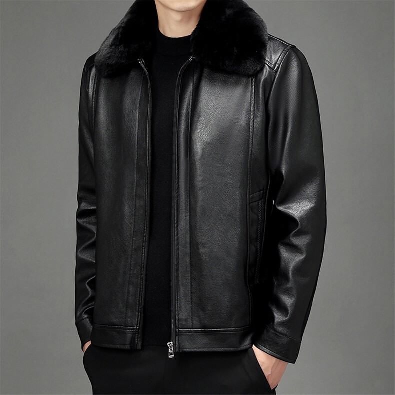 皮衣加绒加厚工装皮棉衣工作服冬季男装新款抗寒保暖翻领皮衣夹克，男装皮衣，电商B212（原钱塘6029）