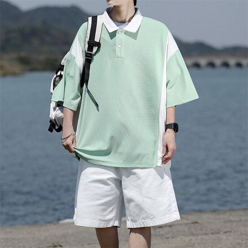 8XL-M拼接撞色短袖t恤男款夏季新款半袖POLO衫加肥加大码DT004P38,男装Polo衫,电商B312