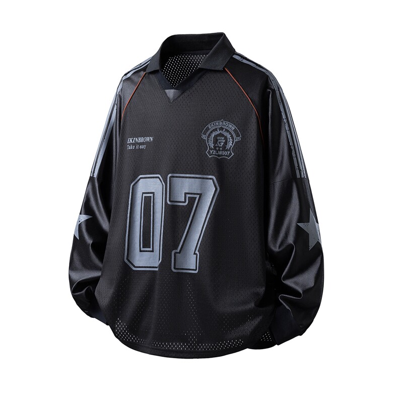 美式翻领POLO衫大码M-5XL插肩拼接V领球衣长袖T恤T78096P48控78，男装Polo衫，星座227-7