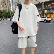 华夫格套装男2025夏季潮牌宽松休闲运动短袖短裤两件套男TZ30-P25，男装牛仔裤，星座1816-2（原1210–2）
