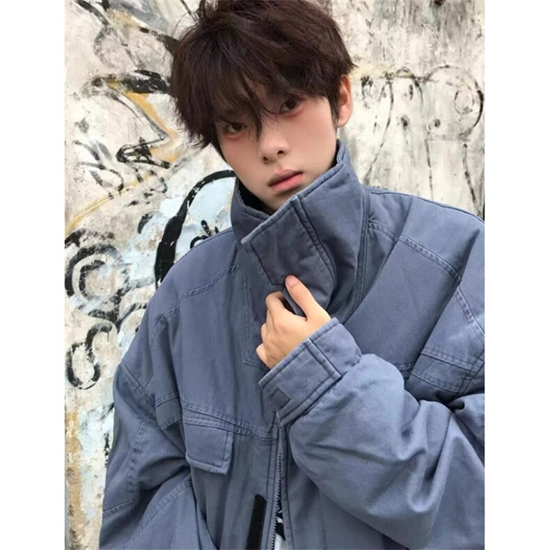 美式复古立领牛仔外套男女春秋冬季加绒加厚棉服夹克JK60，男装工装外套，星座1116A（原606A-3）