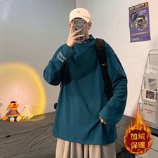 中性风 高品质秋冬季男圆领套头加绒打底衫 Y503P38限68图片