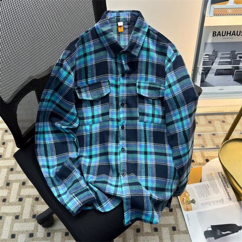 春季格子衬衫男士长袖美式复古潮牌痞帅防晒外套潮流ins衬衣服,男装衬衫,星座1013