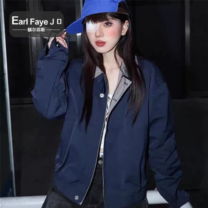 复古格纹拼接假两件棉服外套男女春秋季新款保暖棒球服夹克翻领,男装夹克,星座506A