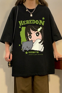 夏新款宽松美潮猫咪女孩可爱印花休闲短袖T恤T6097 P25控38图片