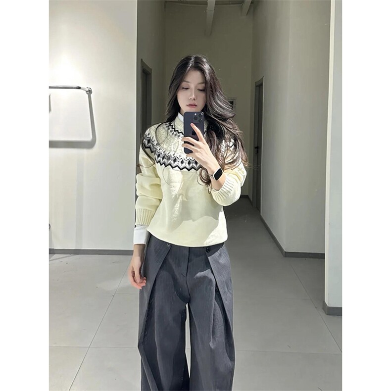 重磅秋冬装北极绒套头毛衣美式复古休闲慵懒风提花工艺针织衫外套,男装针织衫/毛衣,电商A486
