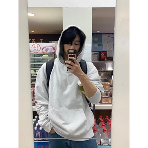 半拉链加绒卫衣男宽松秋冬加绒卫衣银狐绒帽衫外套 W77图片