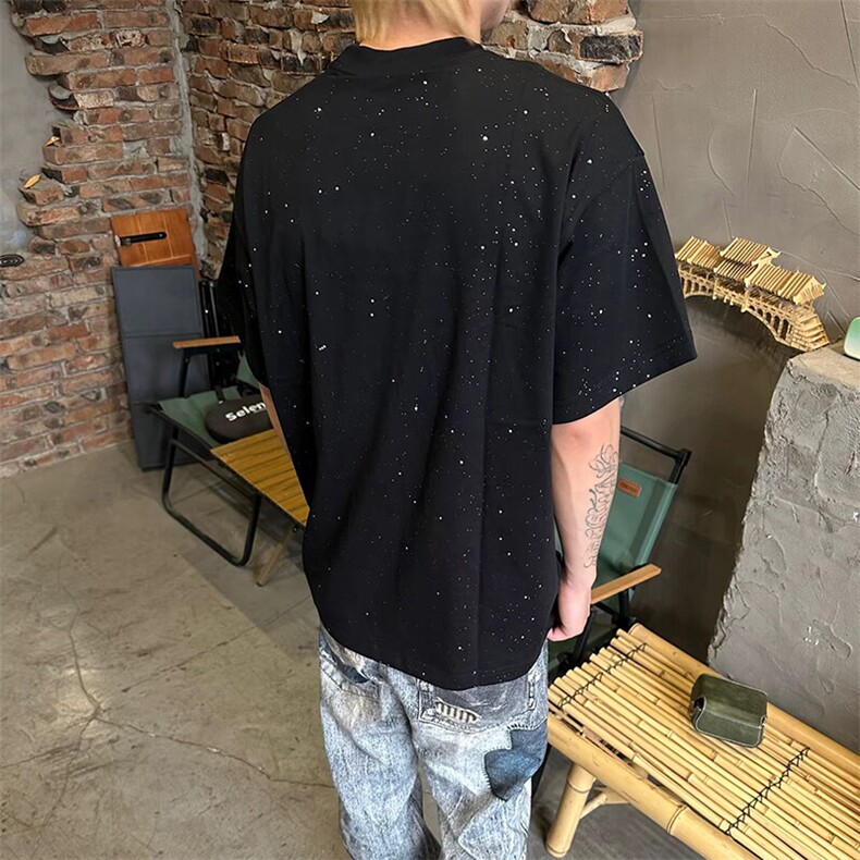 万针全刺绣工艺抖音得物高品质260克重磅纯棉双纱美式高街短袖T恤,男装T恤,电商A486-1