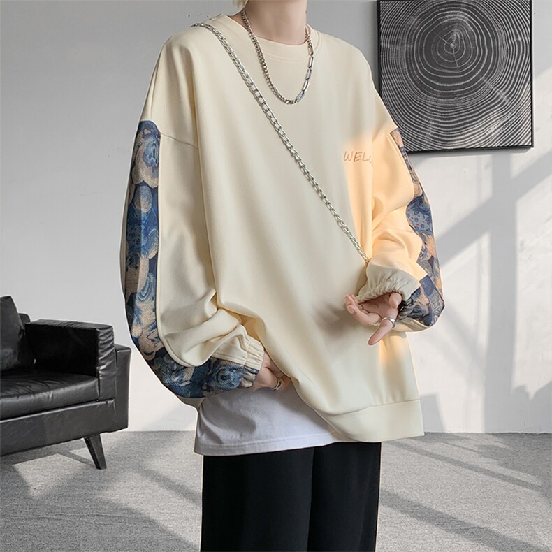 现货春季 A059-WY7866-P35 控58 新款拼接圆领高品质百搭卫衣图片