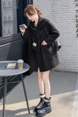 米白色披肩双面呢羊毛大衣女秋冬2025新款学院风减龄小个子外套，女装毛呢外套，千寻