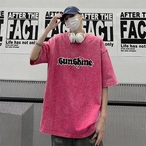 美式高街2026夏季水洗复古宽松短袖T恤男女XZ211-1-T7704-P38图片