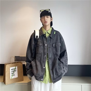 黑色牛仔外套男高街潮牌ins潮流宽松情侣春夏装工装夹克JKF3604图片