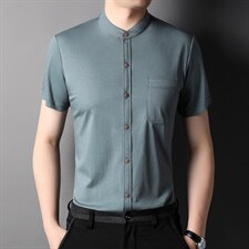 纯棉短袖衬衫男薄款百搭男装2023夏季新款男装中年男士休闲衬衣,男装衬衫,电商B212（原钱塘6029）