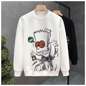 美式卡通辛普森撞色字母圆领加绒卫衣男2025新款情侣运动上衣图片