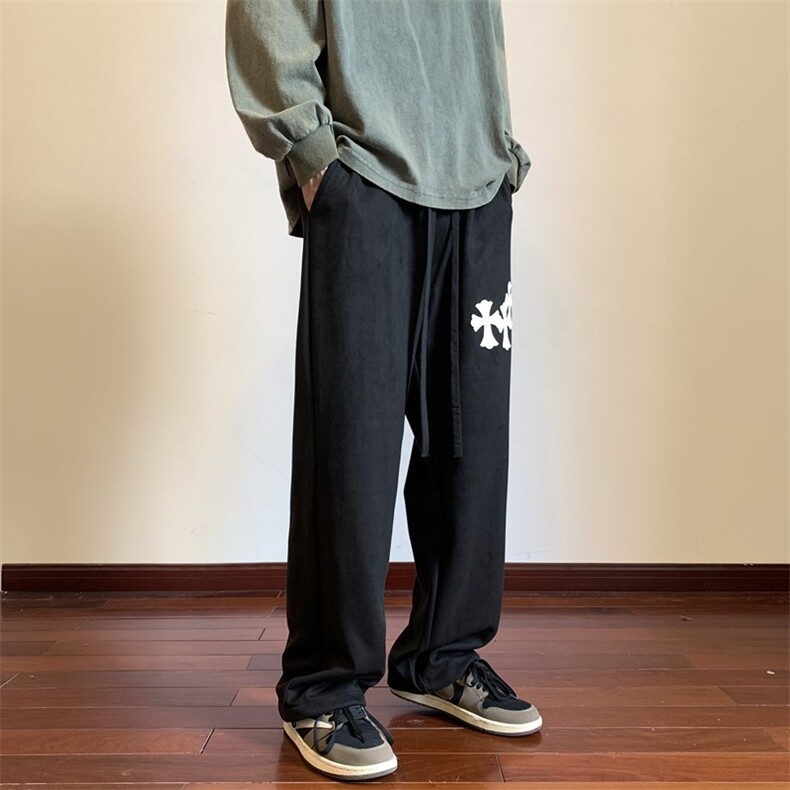 新款麂皮绒十字架皮刺绣高街休闲裤M-5XLXZ604-KP85-P55控68,男装休闲裤,星座604