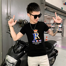 社会风精神小伙时尚热卖爆款高质量刺绣Logo修身短袖T恤28002-P35，男装T恤，星座308A