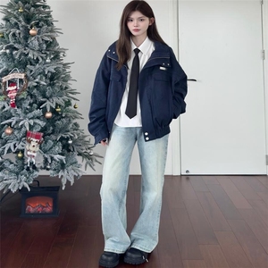春秋季古着夹克外套男女小铁牌装饰痞帅高级感美式工装上休闲衣潮图片