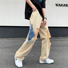 彩印牛仔裤美潮拖地裤高质量P50N902，男装牛仔裤，电商A161-2
