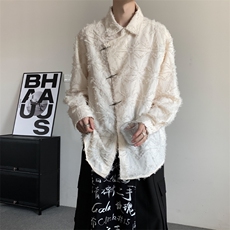 2025春季新中式小众流苏毛边设计感衬衫男宽松垂感长袖衬衣痞帅，男装衬衫，星座909