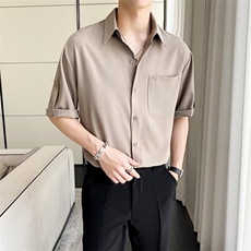 轻熟风痞帅衬衫男短袖韩版潮流七分袖衬衣夏季宽松高级感上衣C13，男装衬衫，星座1116A-2（原606A-1）