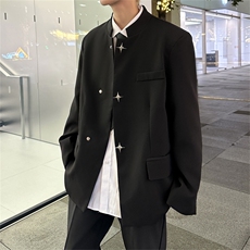 A721-P68设计感金属扣垫肩西服中山装夹克高级感痞帅西装外套，男装衬衫，星座512-6