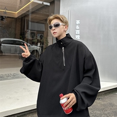 华夫格立领半拉链卫衣男设计感小众金属宽松套头秋季外套W872-P40，男装卫衣，星座308B-1