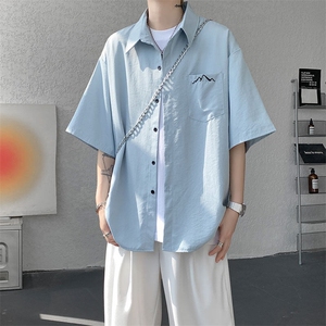 CS1143-特批25 控49 夏薄款冰丝面料大码短袖衬衫防晒透气外套图片