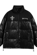 白底新款冬季时尚百搭宽松字母印花皮棉服外套MY402P115控158，男装棉衣，电商A247-1