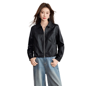 现货BAO款海宁皮衣外套女款2026新款短款春秋高级感小个子皮夹克图片