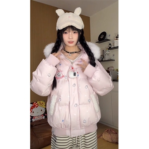 1506-1/M78741/P99卡通毛领连帽棉衣女冬季保暖宽松甜美棉服外套2图片