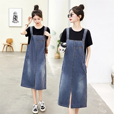 C8032夏季2024背带裙短袖T恤牛仔裙女连衣裙漂亮女裙，女装连衣裙，盈茜