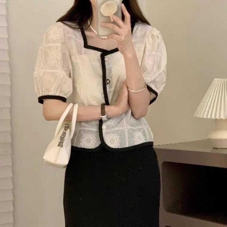 夏季新款小香风珍珠扣提花小衫,女装其它,L·H·X