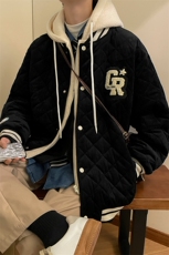 冬款加棉毛巾绣棉服潮假两件简约连帽外套男士8135-P140控价178，男装棉衣，电商A441-1