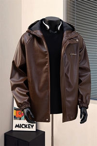 1鳄鱼纹连帽冲锋衣大码M-5XL面层：PU皮夹克男JK8744P90控128图片