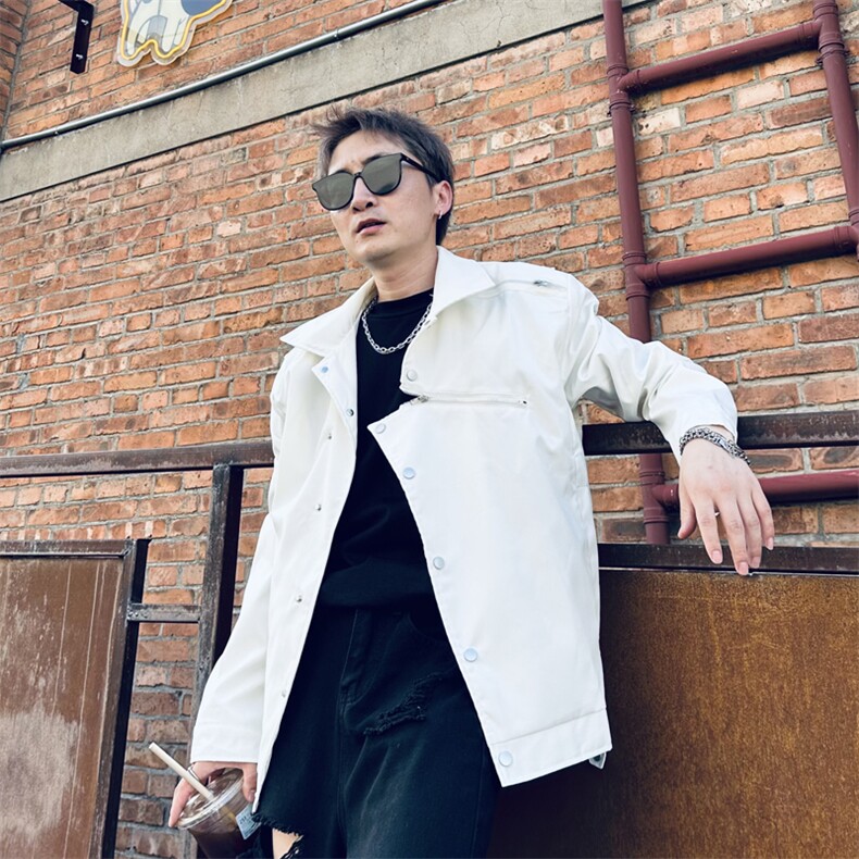 秋季新款不规则斜排扣拉链翻领夹克小众设计高级感外套JK11-P68图片