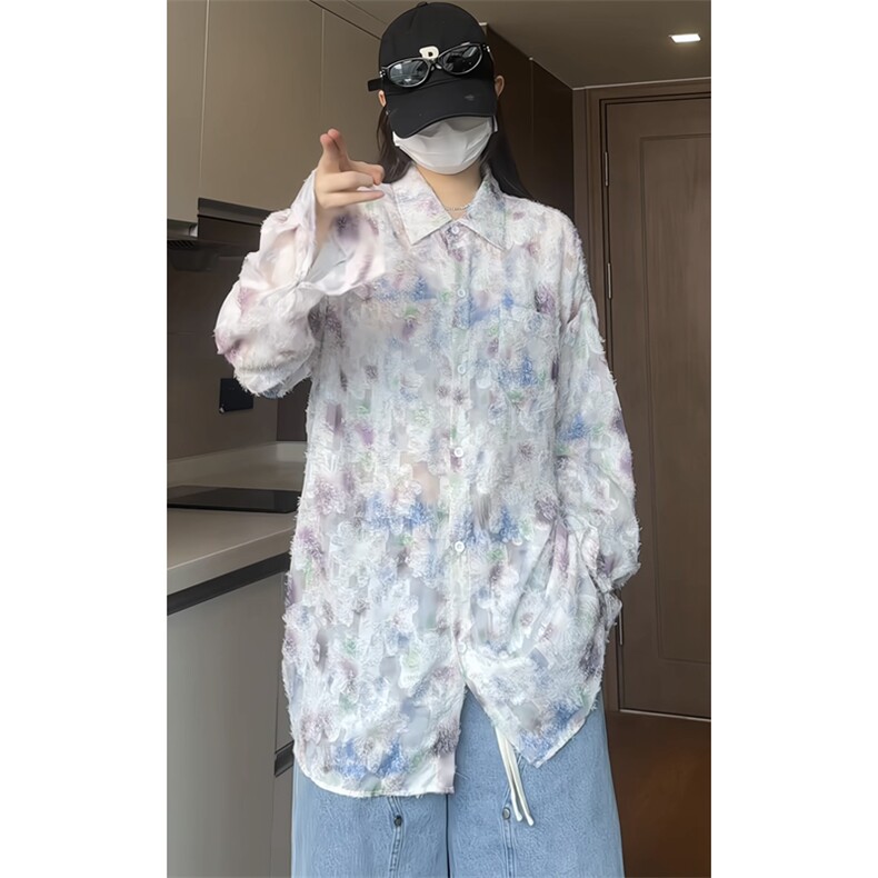 直播品质碎花防晒衣镂空流苏薄款长袖衬衫C2452-TP48控78，男装防晒衣，星座1213