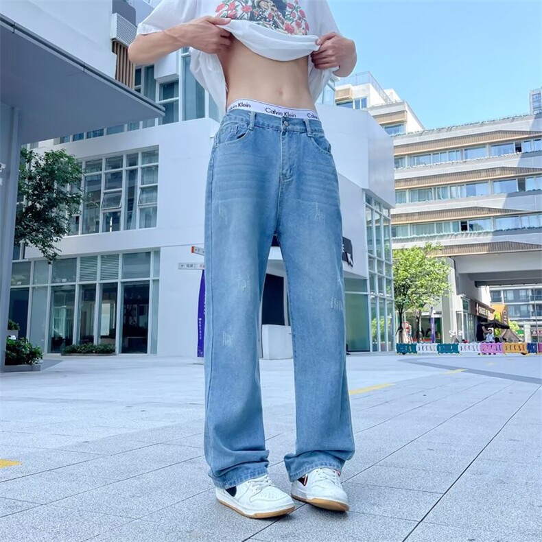 日系复古直筒牛仔裤男夏季cleanfit宽松百搭水洗抓痕垂感休闲长裤,男装牛仔裤,星座506A