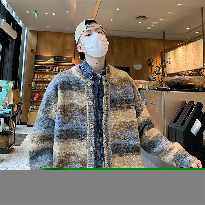 现货~男装彩虹配色开衫外套线衣宽松毛衣圆领XZ815-1-M313-P85，男装针织衫/毛衣，星座716A-1（原星座815）