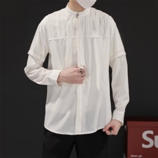 小众解构设计拼接飘带长袖衬衫男肩衬衣潮牌牌痞帅外套C327/P44，男装衬衫，星座506