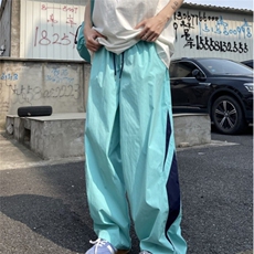 薄荷曼波风湖蓝色裤子夏季宽松阔腿hiphop街舞速干美式降落伞兵裤，男装休闲裤，星座506A