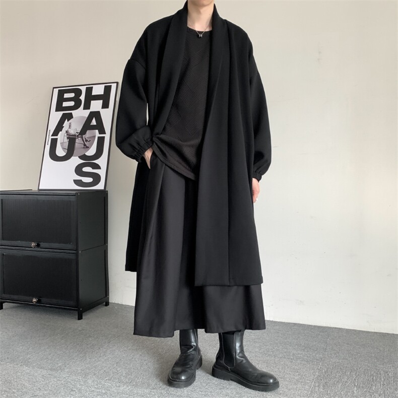 299品质高端实体山本耀司加绒加厚开衫中长款风衣加肥加大码卫衣,男装风衣,星座909-2（原星座717-2）