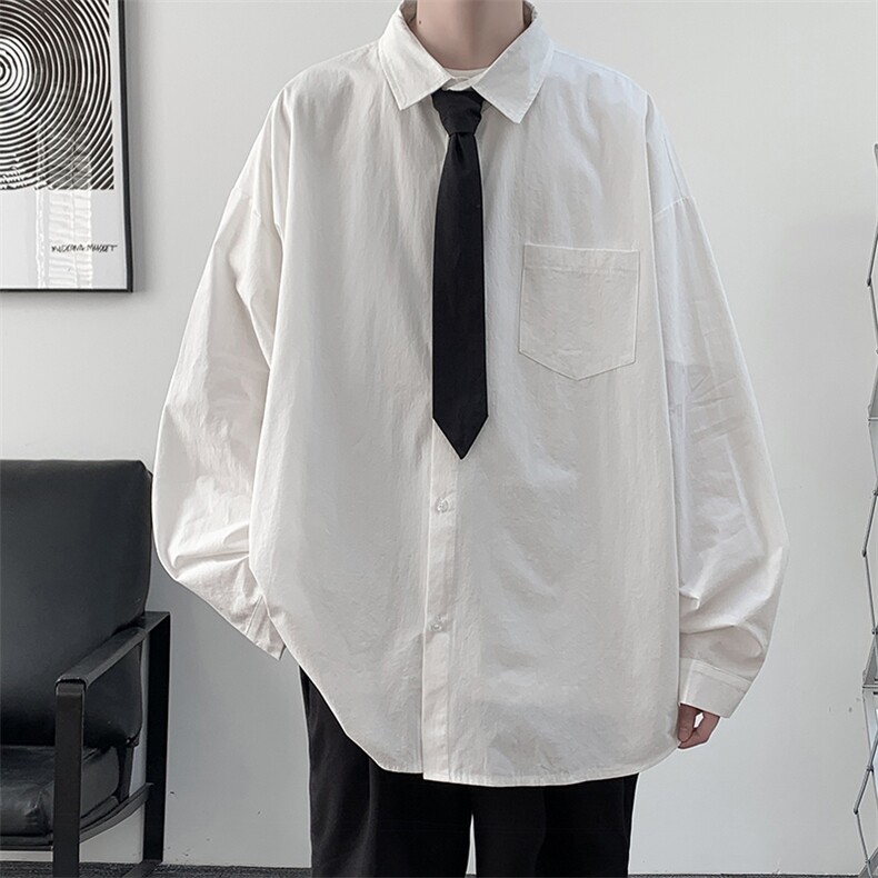 痞帅领带长袖衬衫男士大码dk制服男jk衬衣男LC42099-P45,男装衬衫,电商A040