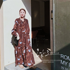 【新款】2C137-8286-P135-K218蓝花咖底碎花裙，女装连衣裙，2C137